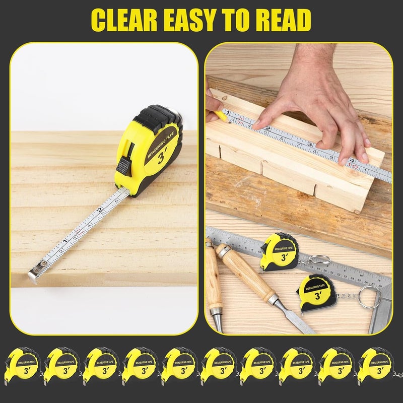 akrishely 60 Pcs Mini Measuring Tape Keychains 3 Ft Small Tape Measure Inch Metric Scale Bulk with Lock Steel Easy Read Pocket for Party Favors Birthday Daily Use（Yellow） - Image 5